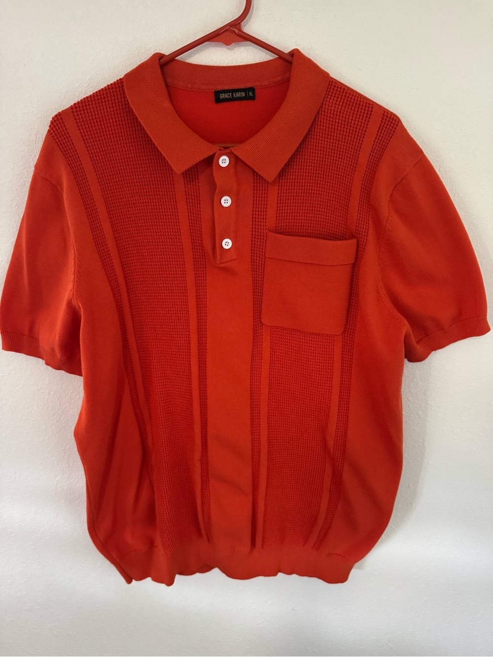 Grace Karin Men's Short-Sleeve Knit Polo in Orange Size XL